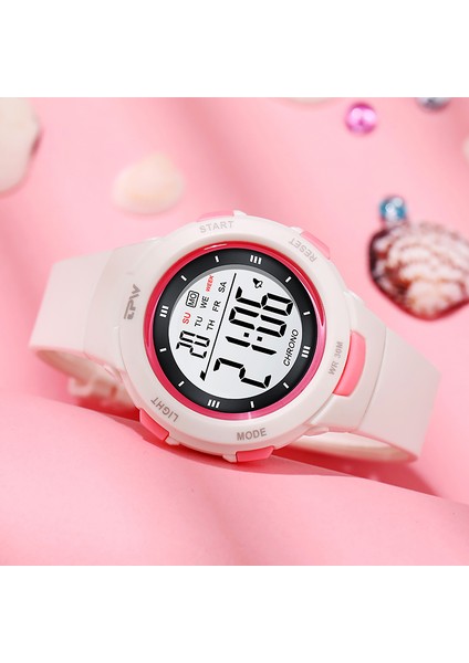 Spor Insanlar Için Beyaz 3ATM Su Geçirmez Dijital Saat Genç Öğrenciler 40MM Kadran Abs Kılıfı Işıklı Gün / Tarih Özelliği Ücretsiz Örnek (Yurt Dışından) indirimleri