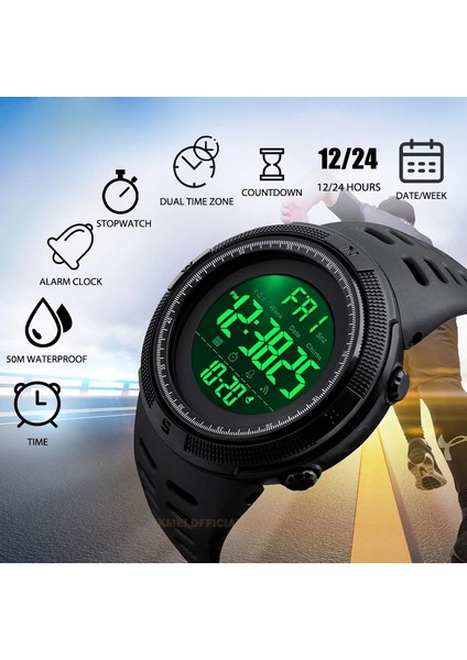 SK1251-2 Dropshipping Moda Açık Spor Izle Erkekler Çok Fonksiyonlu Çalar Saat Chronograph 5bar Su Geçirmez Reloj Hombre Dijital Saat (Yurt Dışından)