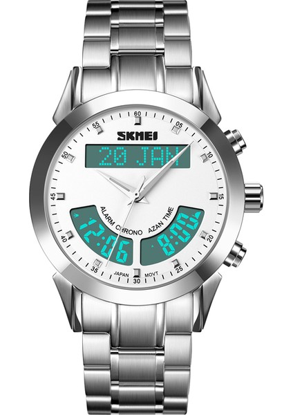 Paslanmaz Çelik 03 Erkekler Dijital Saatler Müslüman Ezan Izle Skmei Q036 Islami Kıble Yönü Ezan Dijital Saat Yeni Fonksiyon Özel Tasarım 5ATM Su Geçirmez Kol Saatleri (Yurt Dışından)