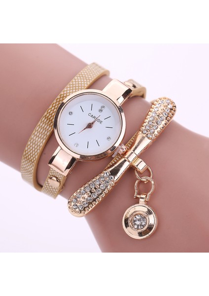 Bej Lüks Deri Sevimli Charm Kuvars Izle Kadınlar Bayanlar Casual Kristal Moda Bilezik Kol Saati Relogio Feminino Kadın (Yurt Dışından)