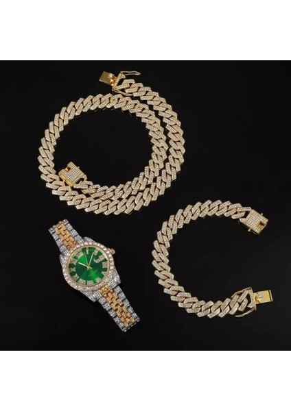Model 4 Yelken Takı Hip Hop Bling Bling Kuvars Saatler Set Buzlu Out Izle Seti Küba Zincir Kolye Seti (Yurt Dışından)