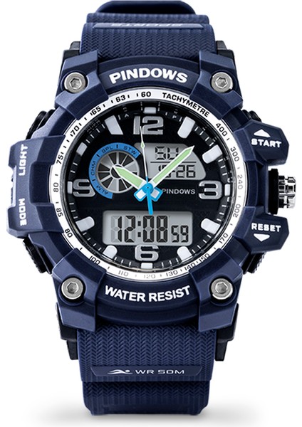 PDS-628-NI0 Moda Pindows Fabrikası Büyük Kasa 5ATM Su Geçirmez Plastik Dijital Erkek Kol Saati Bilek LED Spor Dijital 5ATM Lüks Elektronik Saat (Yurt Dışından) modelleri