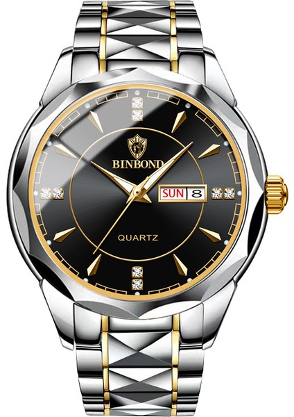 Kadın-Siyah Gümüş Bin Bond B5552 Lüks Erkek Kadın Kuvars Izle Su Geçirmez Erkek Bilek Suya Dayanıklı Erkek Kadın Analog Kuvars Saatler (Yurt Dışından)