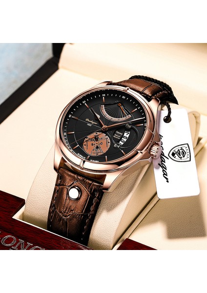 BDJ03500007 Resim Olarak Poedagar 802 Erkek Saatleri 2023 Moda Sıcak Satış Deri Kol Saati Günlük Iş Takvimi Su Geçirmez Marka Kuvars Izle Reloj (Yurt Dışından)
