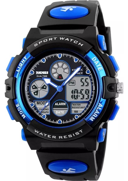 Mavi Dijital Saat Skmei 1163 Çocuk LED Dijital Çift Ekran Kol Saatleri Erkek Kuvars Izle Çok Fonksiyonlu 50 M Su Geçirmez Çocuk Spor Saatleri (Yurt Dışından)