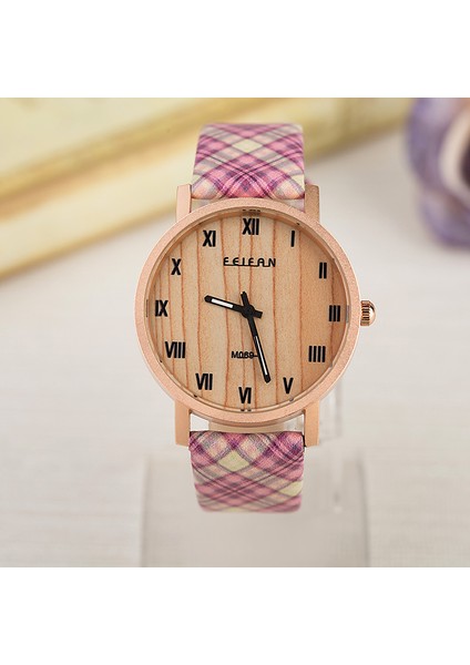 04 Moda Yeni Moda Kadın Su Geçirmez Romen Rakamları Kadran Yaz Renk Moda Trendy Ekose Kayış Deri Bilek Kadın Kuvars Izle (Yurt Dışından)