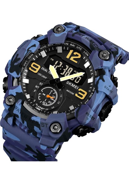 1965 Camo Mavi Moda Stil Skmei Fabrikası 5ATM Su Geçirmez G Izle Stil Dijital Saatler Analog Dijital Lüks Erkekler Için LED Ekran Kauçuk Spor Saatleri (Yurt Dışından)