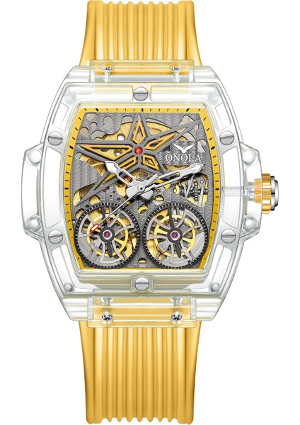 Beyaz Sarı Sarı 1 Onola 6828 Lüks Saatler Erkekler Izle Mekanik Tourbillon Kol Saati 3 M Su Geçirmez Otomatik Saat (Yurt Dışından)