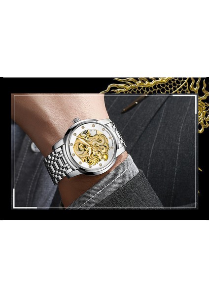 Stil 8 Kimsdun 1977A Lüks Çin Erkekler Mekanik Saat Şık Paslanmaz Çelik Bant Ejderha Analog Ekran Karakter Gündelik Saat (Yurt Dışından) indirimleri