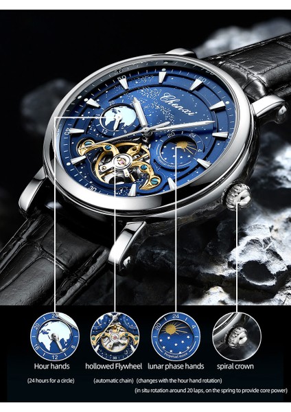 CX8872-3 Yeni Varış Üst Marka Lüks Tourbillon Izle Saat Su Geçirmez Aydınlık Kol Saati Erkek Otomatik Mekanik Saatler (Yurt Dışından) modelleri