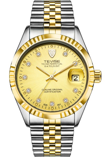 629-001 Elmas Altın Çelik Kemer Mekanik Saatler Su Geçirmez Iş Takvimi Izle Basit Paslanmaz Çelik Izle Otomatik Mekanik Saat Erkekler (Yurt Dışından)