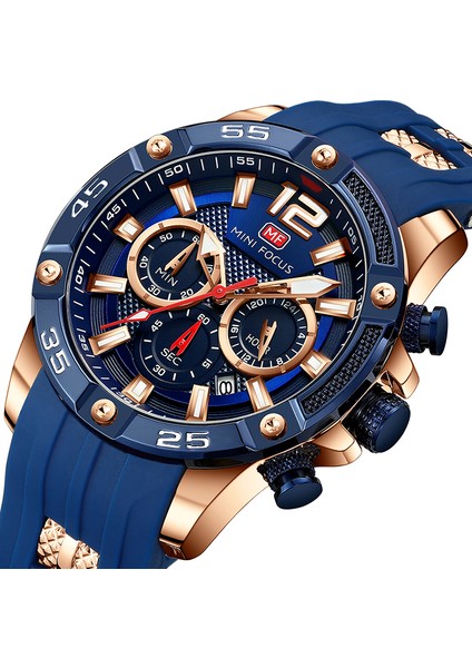 MFA4007 Resim Olarak Mini Focus 0349 Erkek Kronograf Izle Aydınlık Spor Kol Saati Mavi Silikon Kayış Kuvars Izle Reloj Mini Focus Mf Kol Saati (Yurt Dışından)