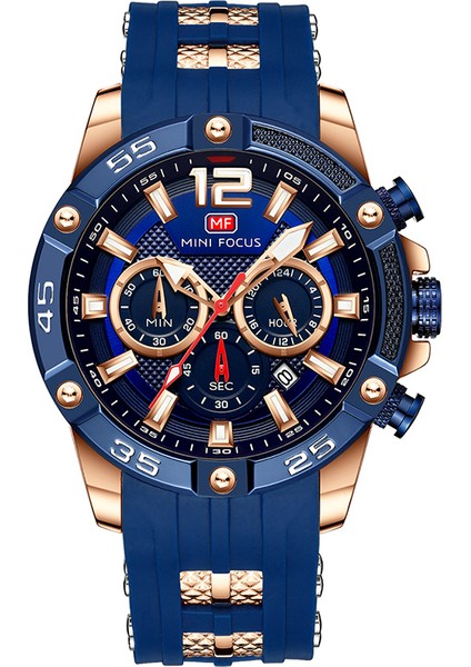 MFA4007 Resim Olarak Mini Focus 0349 Erkek Kronograf Izle Aydınlık Spor Kol Saati Mavi Silikon Kayış Kuvars Izle Reloj Mini Focus Mf Kol Saati (Yurt Dışından)