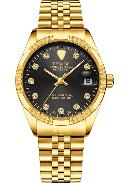 629-001 Altın Siyah Yüzey Mekanik Saatler Su Geçirmez Iş Takvimi Izle Basit Paslanmaz Çelik Izle Otomatik Mekanik Saat Erkekler (Yurt Dışından)