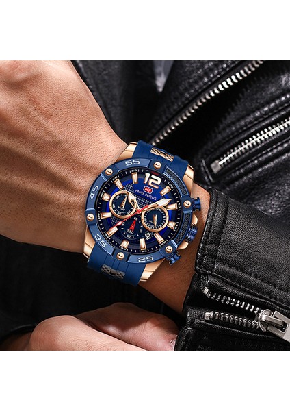 MFA4007 Resim Olarak Mini Focus 0349 Erkek Kronograf Izle Aydınlık Spor Kol Saati Mavi Silikon Kayış Kuvars Izle Reloj Mini Focus Mf Kol Saati (Yurt Dışından)