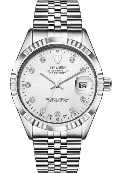 629-001 Elmas Beyaz Çelik Kemer Mekanik Saatler Su Geçirmez Iş Takvimi Izle Basit Paslanmaz Çelik Izle Otomatik Mekanik Saat Erkekler (Yurt Dışından)