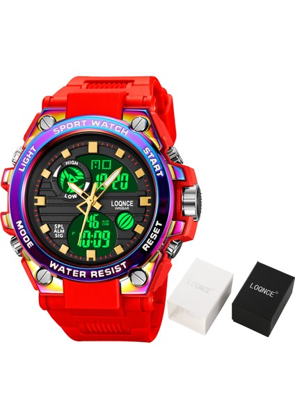 Siyah Gümüş Spor Loqnce Erkekler Dijital Saat S-Stil Spor Saatler Çift Ekran Su Geçirmez Elektronik Kol Saati Relogio Masculino Kutusu ile (Yurt Dışından) modelleri