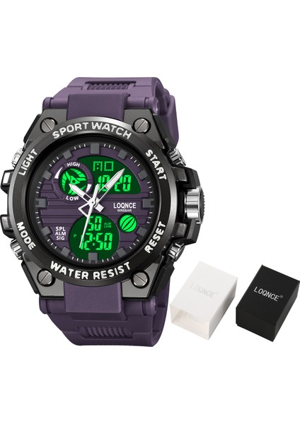 Siyah Gümüş Spor Loqnce Erkekler Dijital Saat S-Stil Spor Saatler Çift Ekran Su Geçirmez Elektronik Kol Saati Relogio Masculino Kutusu ile (Yurt Dışından) fırsatları