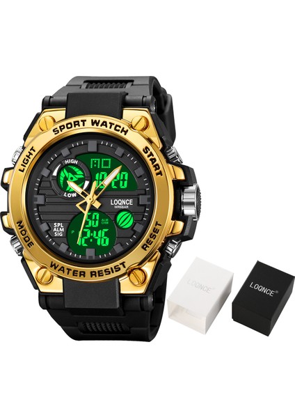 Siyah Gümüş Spor Loqnce Erkekler Dijital Saat S-Stil Spor Saatler Çift Ekran Su Geçirmez Elektronik Kol Saati Relogio Masculino Kutusu ile (Yurt Dışından) indirimleri