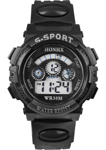 Siyah Spor Honhx T63 37MM Çocuk Dijital Saat Su Geçirmez Çocuk Boy Dijital LED Kuvars Alarm Tarihi Spor Bilek Saati Mavi Hediyeler (Yurt Dışından)