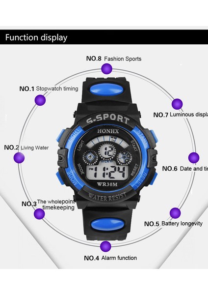 Siyah Spor Honhx T63 37MM Çocuk Dijital Saat Su Geçirmez Çocuk Boy Dijital LED Kuvars Alarm Tarihi Spor Bilek Saati Mavi Hediyeler (Yurt Dışından) fırsatları
