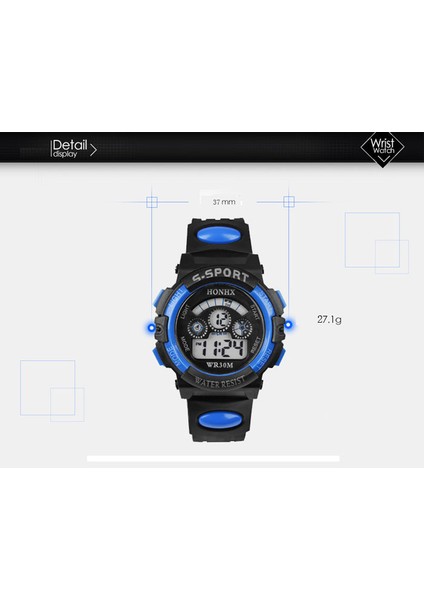 Siyah Spor Honhx T63 37MM Çocuk Dijital Saat Su Geçirmez Çocuk Boy Dijital LED Kuvars Alarm Tarihi Spor Bilek Saati Mavi Hediyeler (Yurt Dışından) indirimleri