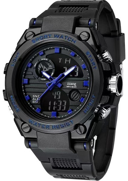 Mavi Çift Ekran 50AMT Su Geçirmez Kol Saati Saat Spor Izle Erkek Spor Izle LED Kuvars Erkekler S Şok (Yurt Dışından)