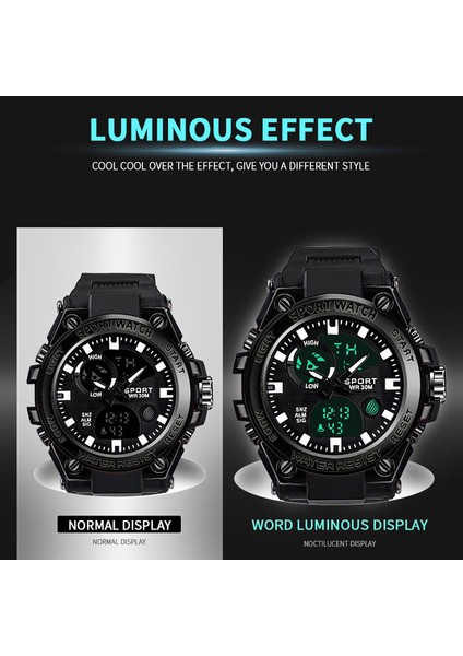 Mavi Çift Ekran 50AMT Su Geçirmez Kol Saati Saat Spor Izle Erkek Spor Izle LED Kuvars Erkekler S Şok (Yurt Dışından) fiyatları