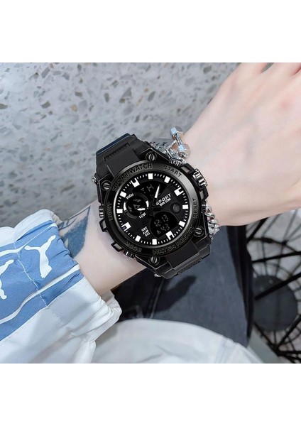 Mavi Çift Ekran 50AMT Su Geçirmez Kol Saati Saat Spor Izle Erkek Spor Izle LED Kuvars Erkekler S Şok (Yurt Dışından) fırsatları