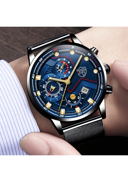 D Izle Deyros 1517 Lüks Kuvars Izle Erkekler Için Moda Spor Saatler Chronograph Saat Örgü Kemer Kol Saati Relogio Masculino (Yurt Dışından)