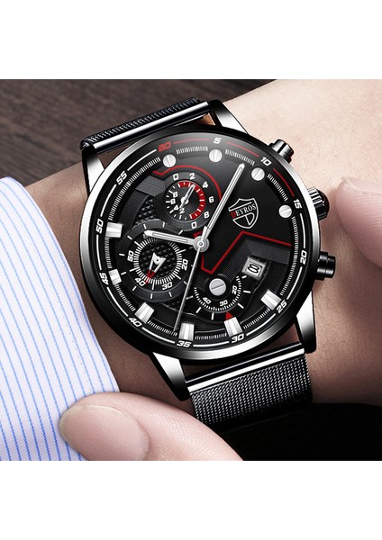 D Izle Deyros 1517 Lüks Kuvars Izle Erkekler Için Moda Spor Saatler Chronograph Saat Örgü Kemer Kol Saati Relogio Masculino (Yurt Dışından)