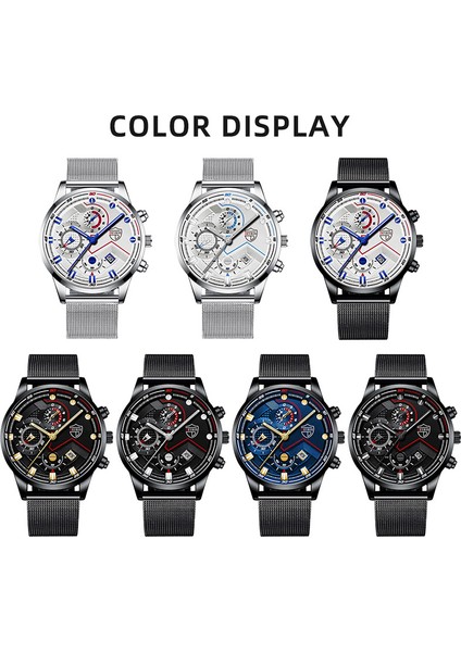 D Izle Deyros 1517 Lüks Kuvars Izle Erkekler Için Moda Spor Saatler Chronograph Saat Örgü Kemer Kol Saati Relogio Masculino (Yurt Dışından)