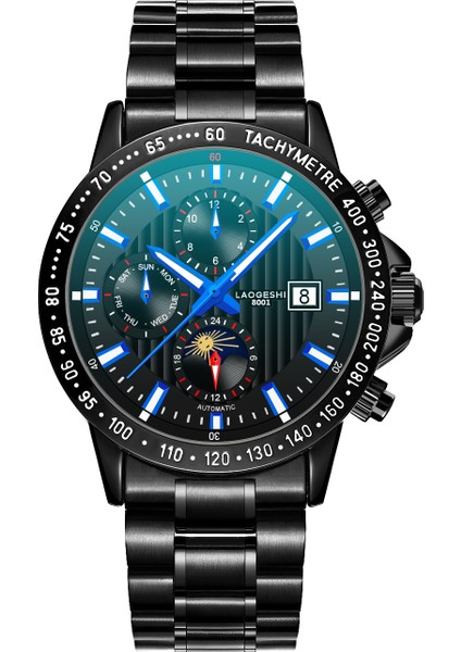 Siyah Kabuk Mavi Sıcak Satış Laogeshi 8001A Erkek Mekanik Saatı Lüks Tasarımcı En Kaliteli Otomatik Mekanik Saat (Yurt Dışından)