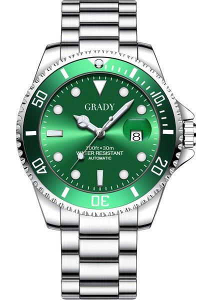 Gümüş-Yeşil Mekanik Saat Lüks Marka Su Geçirmez Analog Otomatik Tarih Paslanmaz Çelik Çin Fabrika Özel Logo Erkekler Için Mekanik Saatler (Yurt Dışından)