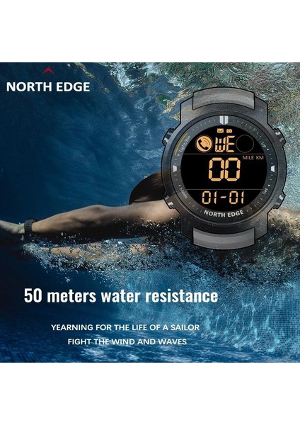 Siyah North Edge Dijital Saatler North Edge Laker 50M Su Geçirmez Akıllı Spor Saat Desteği Çalar Saat Pedometre Nabız Izleme Erkekler Için Dijital Saatler (Yurt Dışından)
