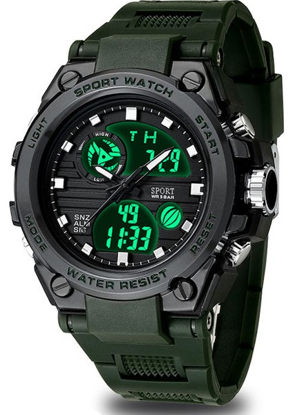 Yeşil Çift Ekran 50AMT Su Geçirmez Kol Saati Saat Spor Izle Erkek Spor Izle LED Kuvars Erkekler S Şok (Yurt Dışından)