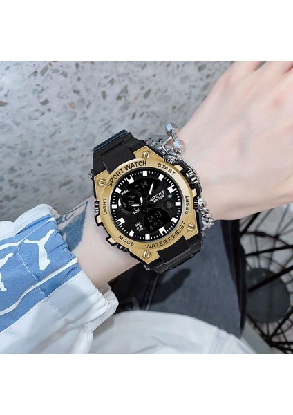 Yeşil Çift Ekran 50AMT Su Geçirmez Kol Saati Saat Spor Izle Erkek Spor Izle LED Kuvars Erkekler S Şok (Yurt Dışından) modelleri