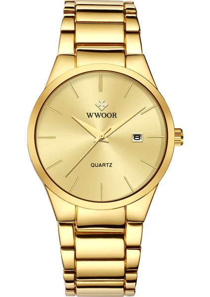 Altın Mavi Erkekler Izle Wwoor 8875 Erkekler Takvim Kuvars Saatler Lüks Spor Japonya Mov't Kol Saati Moda Paslanmaz Çelik Altın Mavi Adam Izle (Yurt Dışından)