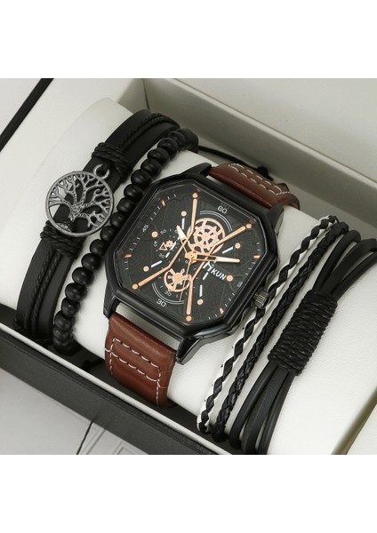 #4 Kuvars Saatler 2023 Büyük Kadran Moda Kare Deri Rahat Erkek Spor Bilezik Seti Kuvars Saatler (Yurt Dışından) fiyatları