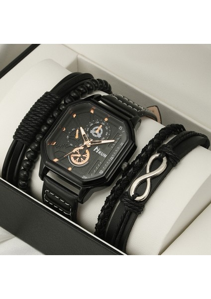 #4 Kuvars Saatler 2023 Büyük Kadran Moda Kare Deri Rahat Erkek Spor Bilezik Seti Kuvars Saatler (Yurt Dışından) modelleri