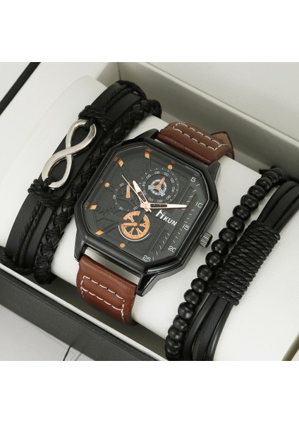 #4 Kuvars Saatler 2023 Büyük Kadran Moda Kare Deri Rahat Erkek Spor Bilezik Seti Kuvars Saatler (Yurt Dışından) fırsatları