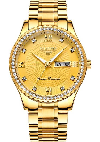 Beyaz Haiqin Orijinal Lüks Altın Pırlanta Kuvars Izle Erkekler Için Paslanmaz Çelik Izle Su Geçirmez Relojes Hombre Özel Logo Kol Saati (Yurt Dışından) fiyatları