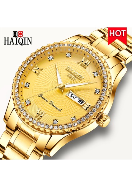 Beyaz Haiqin Orijinal Lüks Altın Pırlanta Kuvars Izle Erkekler Için Paslanmaz Çelik Izle Su Geçirmez Relojes Hombre Özel Logo Kol Saati (Yurt Dışından) modelleri