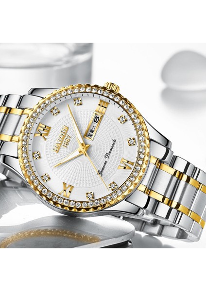 Beyaz Haiqin Orijinal Lüks Altın Pırlanta Kuvars Izle Erkekler Için Paslanmaz Çelik Izle Su Geçirmez Relojes Hombre Özel Logo Kol Saati (Yurt Dışından) indirimleri