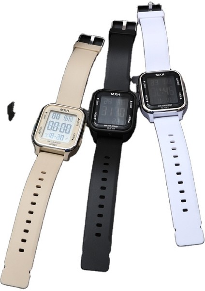 Beyaz 9001 Su Geçirmez 50BAR Unisex Spor LED Izle Açık Dijital Su Geçirmez Kol Saati Erkek Kız Akrilik Reçine Kauçuk Dikdörtgen 9 mm (Yurt Dışından)