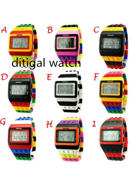16 Sıcak Çocuk Saatleri Dijital LED Şık Unisex Renkli Oluşturucu Blokları Spor Çocuklar Saatler Bilek Erkek Öğrenci Izle Hediye (Yurt Dışından)