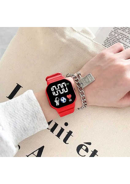 Siyah Kırmızı Çocuk Elektronik Silikon Bant Fwristwatch Spor Erkek ve Kız Öğrenciler Için LED Dijital Saat (Yurt Dışından)
