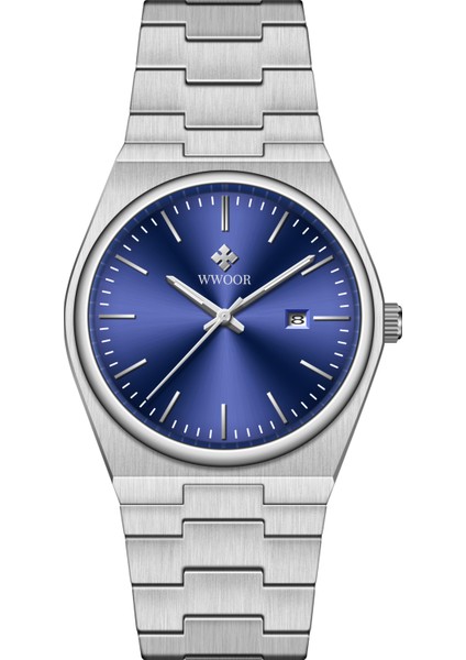 Gümüş Mavi Wwoor S901WATCH Sıcak Satış Wwoor S901 Erkek Kol Saati Iş Yuvarlak Tarih Paslanmaz Çelik Saat Safir Kristal Kuvars Saatler (Yurt Dışından)