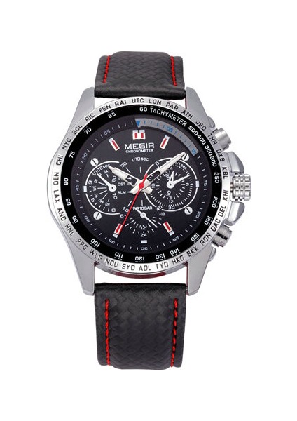 MGE5001 Megir 1010 Erkekler Sikke Kuvars Izle Üst Marka Chronograph Kol Saati Spor Aydınlık Deri Su Geçirmez Saat 3ATM Silikon Saatler (Yurt Dışından)