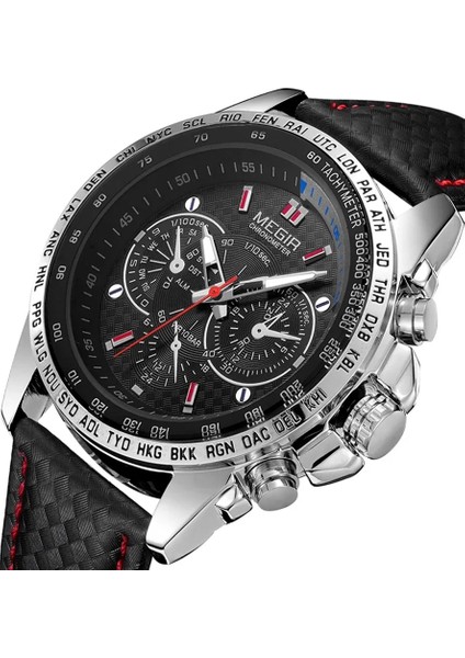 MGE5001 Megir 1010 Erkekler Sikke Kuvars Izle Üst Marka Chronograph Kol Saati Spor Aydınlık Deri Su Geçirmez Saat 3ATM Silikon Saatler (Yurt Dışından)